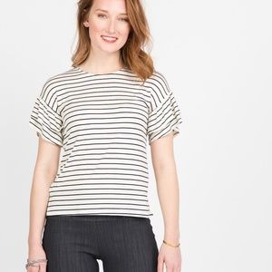 Frill Sleeve Top Ivory and Black Stripe